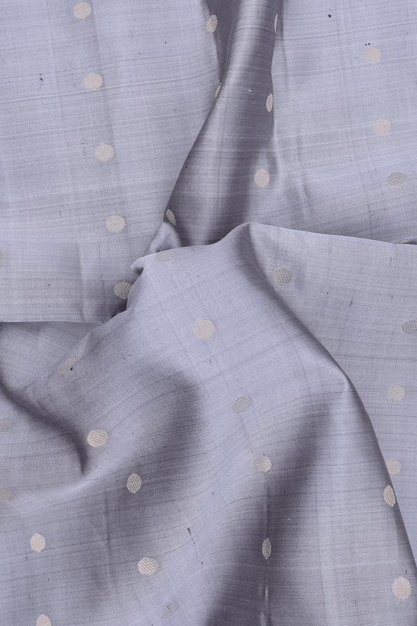 Soft Silk Saree In Grey With Polka Buttas
