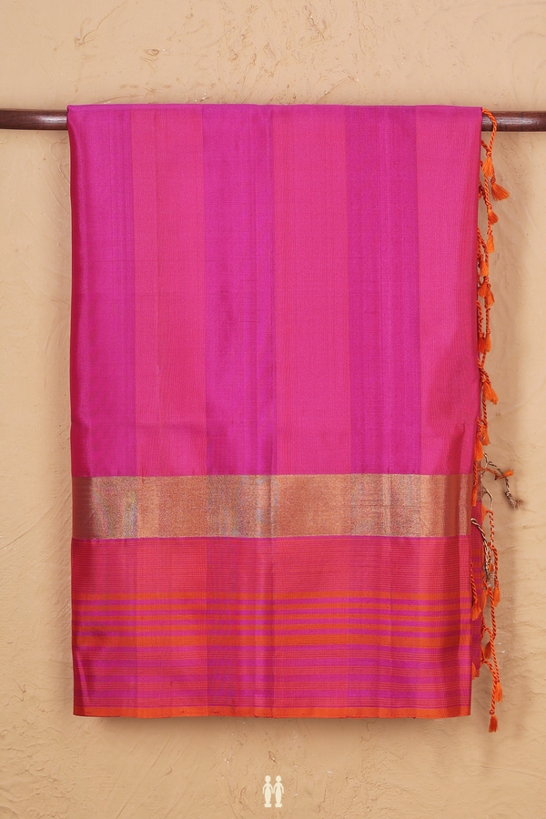 Soft Silk Saree In Pink And Purple With Stripes Design