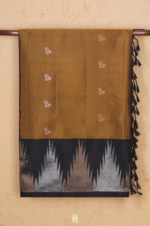 Soft Silk Saree In Golden Brown With Zari Buttas