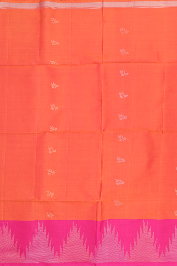 Soft Silk Saree In Royal Orange With Leaf Buttas