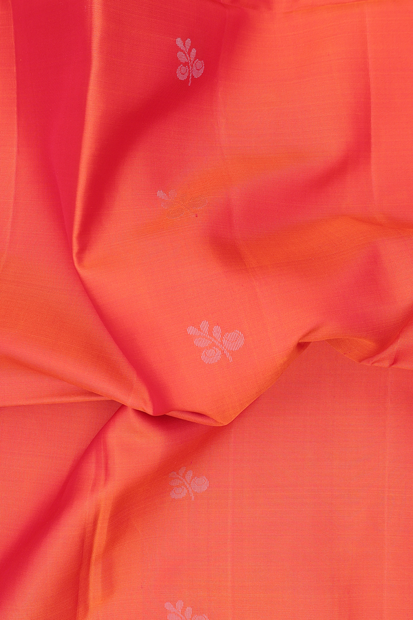 Soft Silk Saree In Royal Orange With Leaf Buttas