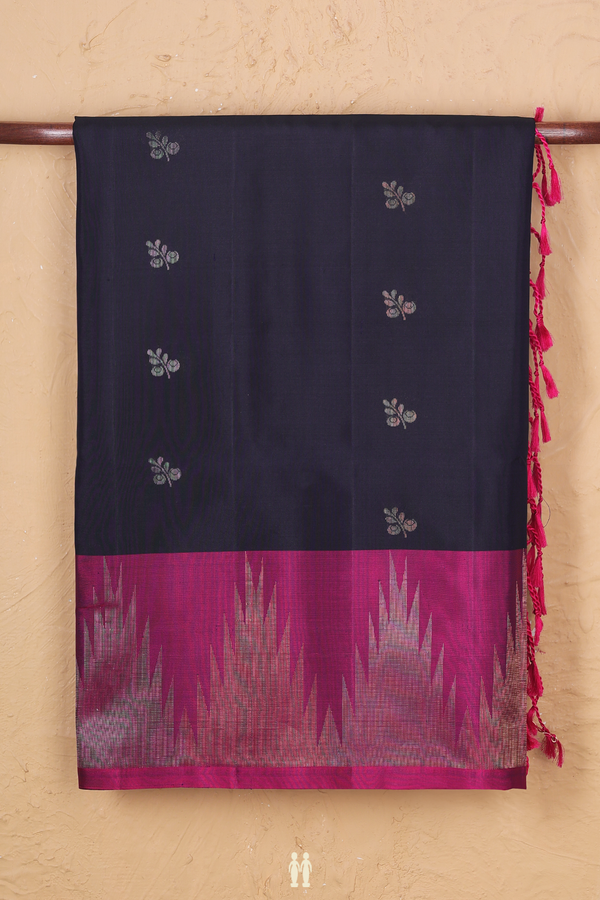 Soft Silk Saree In Midnight Blue With Leaf Buttas