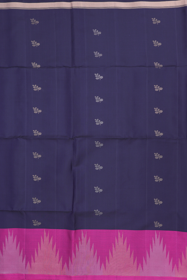 Soft Silk Saree In Midnight Blue With Leaf Buttas
