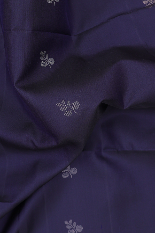 Soft Silk Saree In Midnight Blue With Leaf Buttas
