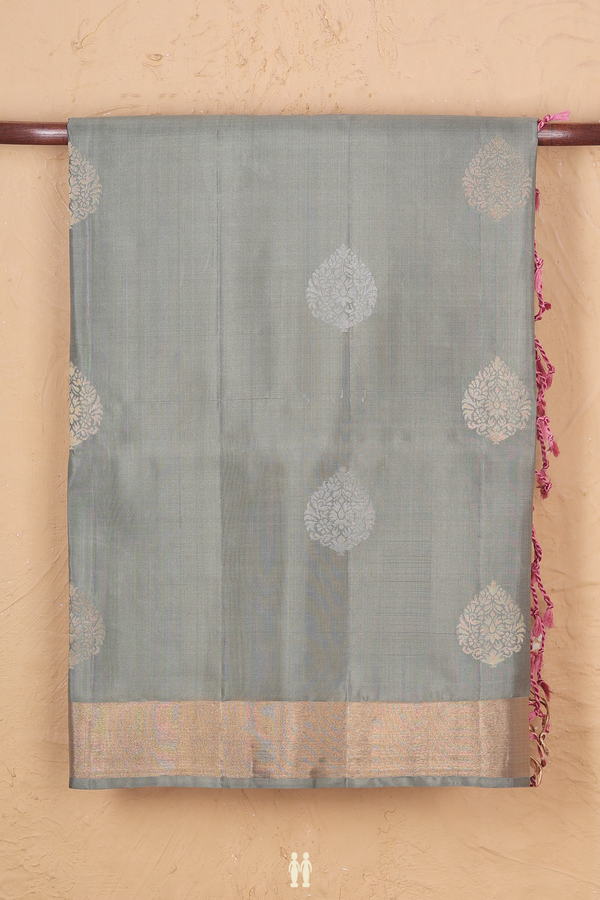 Soft Silk Saree In Dusty Green With Zari Motifs