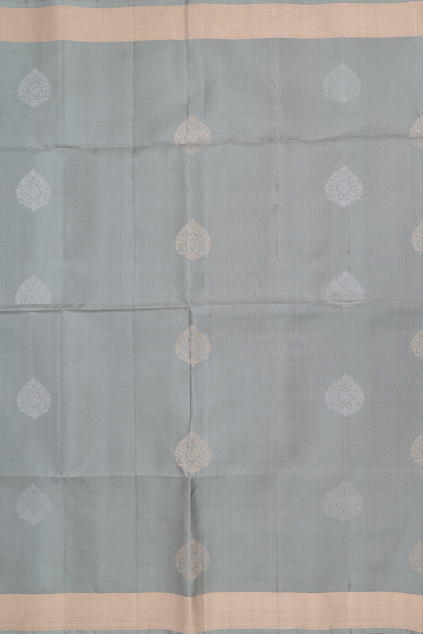 Soft Silk Saree In Dusty Green With Zari Motifs