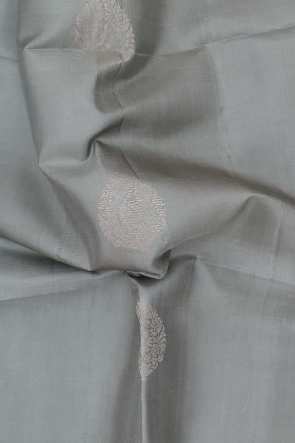 Soft Silk Saree In Dusty Green With Zari Motifs