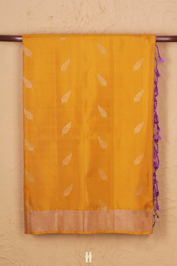 Soft Silk Saree In Golden Yellow With Zari Buttas
