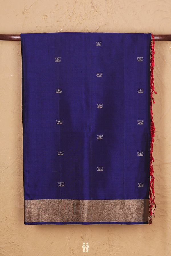 Soft Silk Saree In Royal Blue With Zari Buttas
