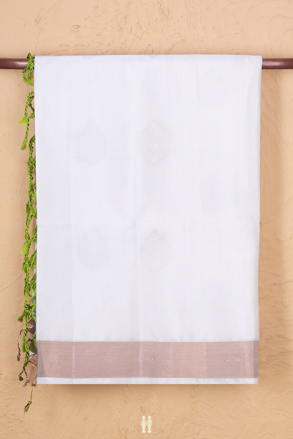 Soft Silk Saree In White With Zari Motifs
