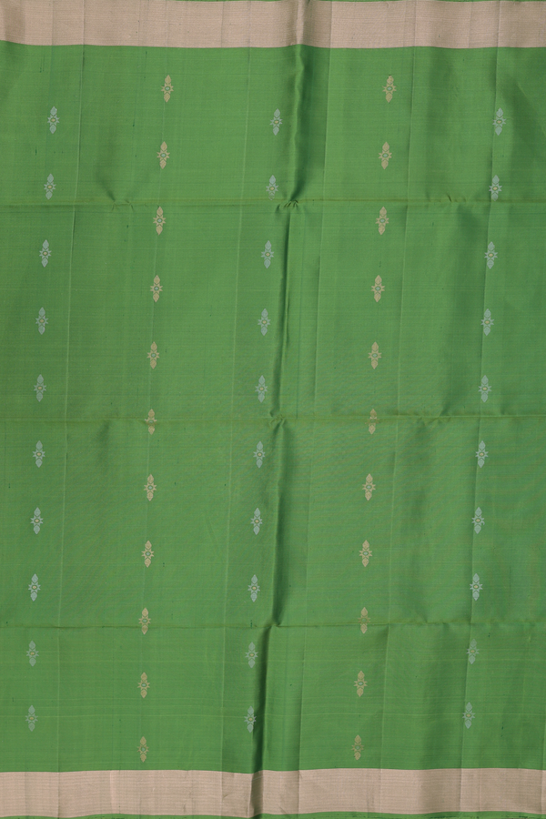 Soft Silk Saree In Fern Green With Zari Buttas