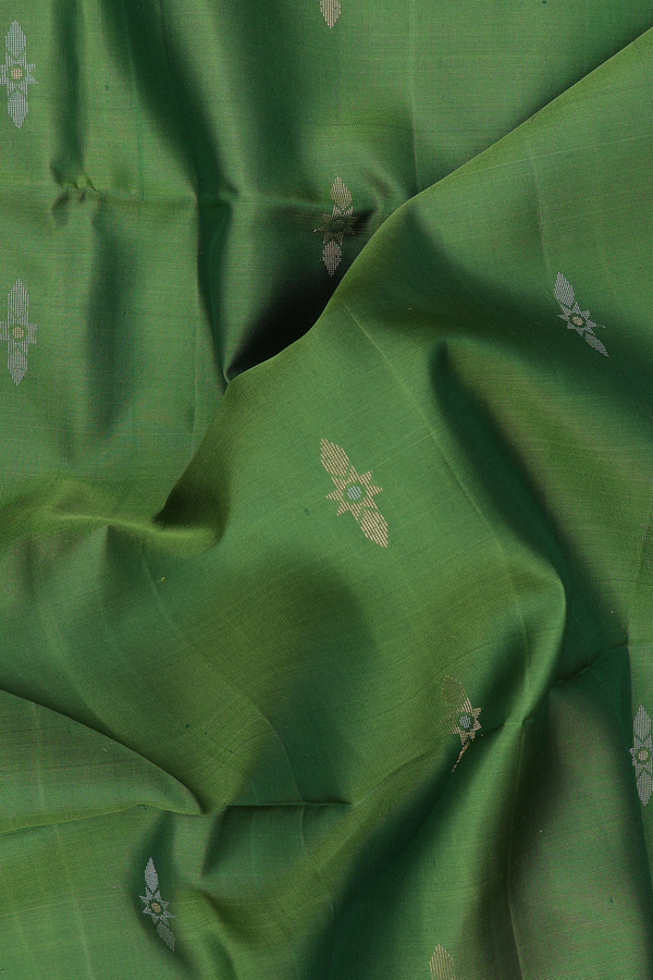 Soft Silk Saree In Fern Green With Zari Buttas