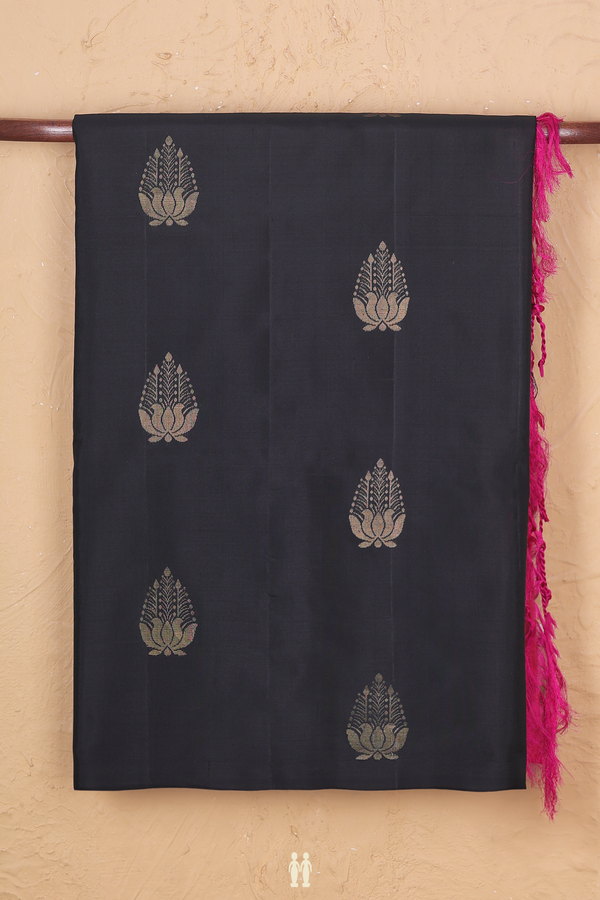 Soft Silk Saree In Black With Floral Motifs