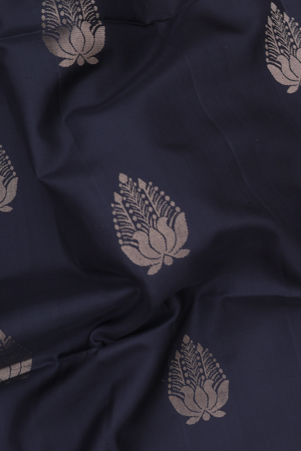 Soft Silk Saree In Black With Floral Motifs