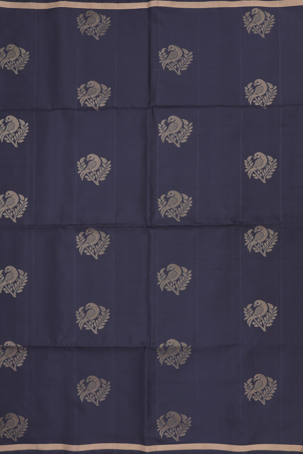 Soft Silk Saree In Black With Parrot Motifs