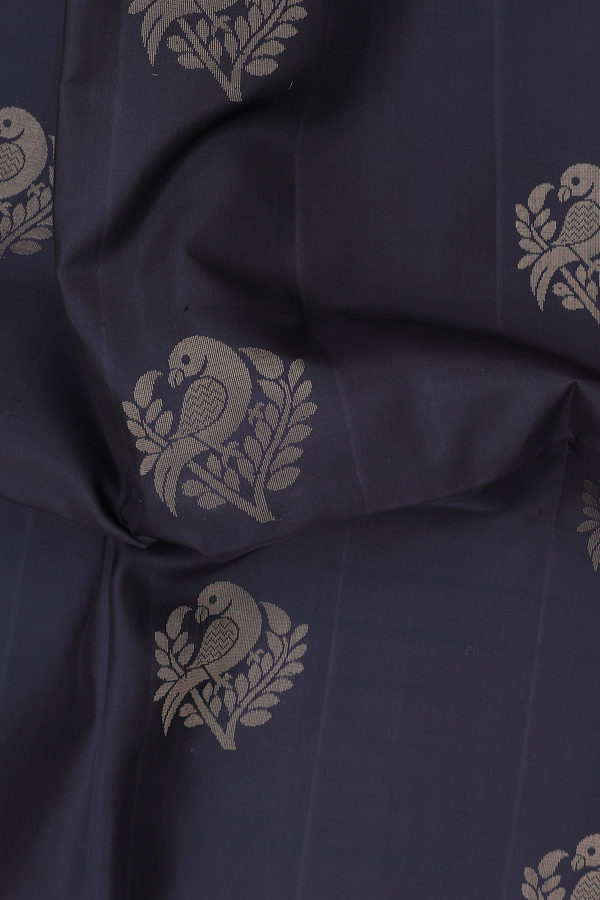 Soft Silk Saree In Black With Parrot Motifs