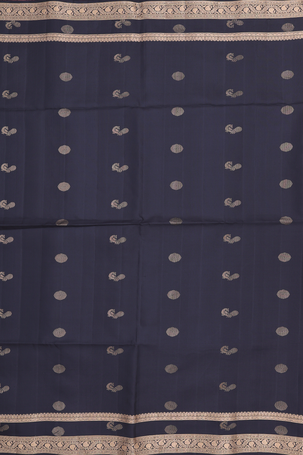 Soft Silk Saree In Black With Peacock Buttas