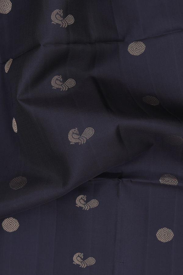 Soft Silk Saree In Black With Peacock Buttas