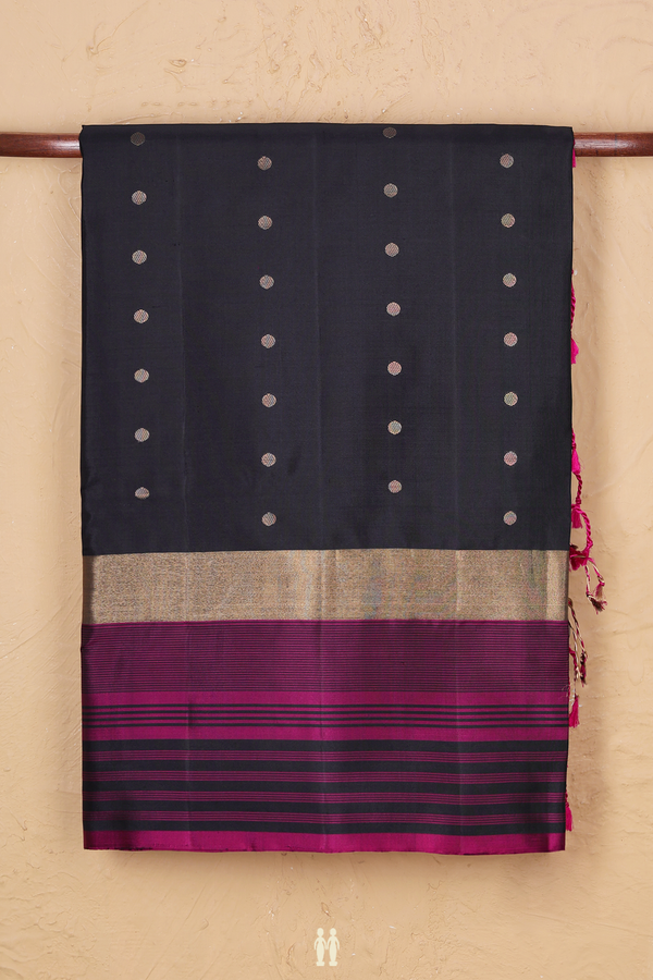 Soft Silk Saree In Black With Polka Buttas