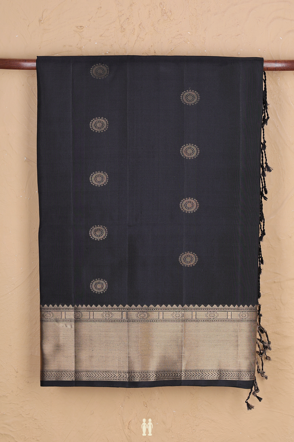 Soft Silk Saree In Black With Chakram Buttas