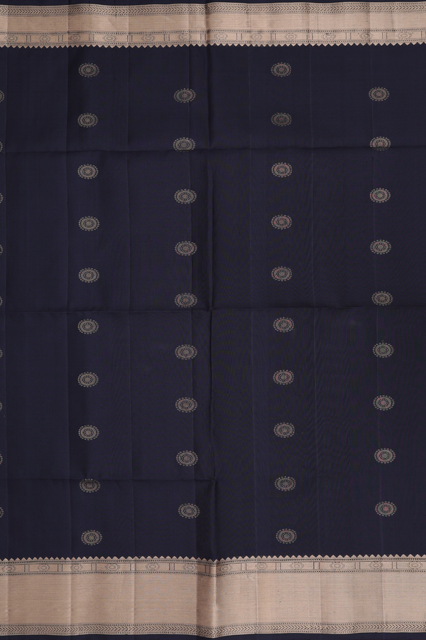 Soft Silk Saree In Black With Chakram Buttas