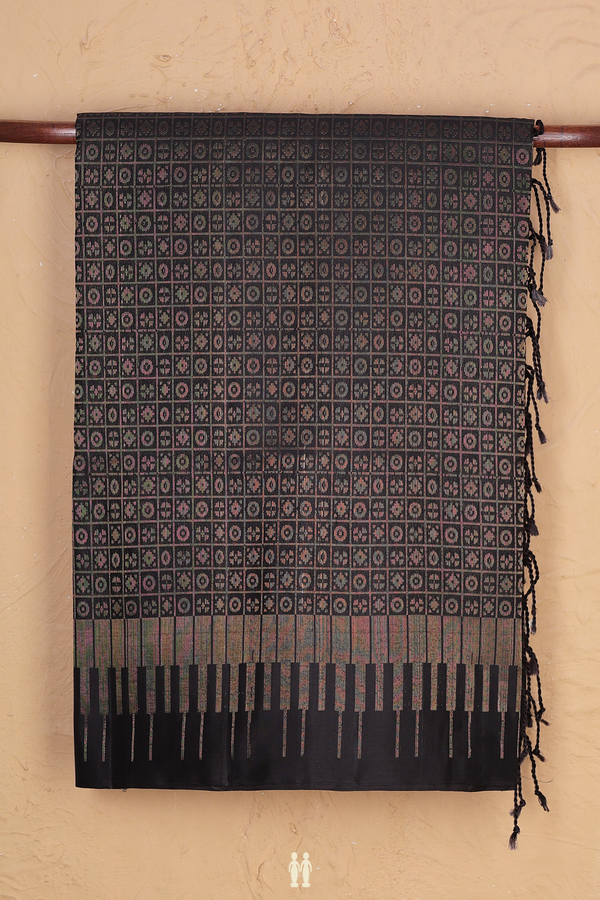 Soft Silk Saree In Black With Checks Design