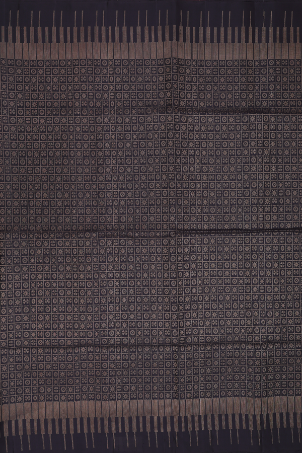 Soft Silk Saree In Black With Checks Design