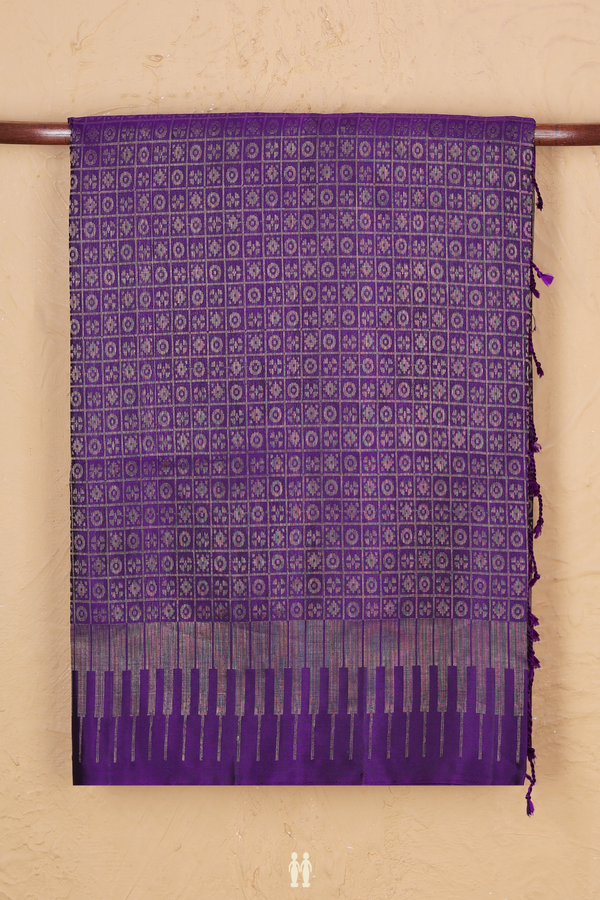 Soft Silk Saree In Royal Blue With Checks Design