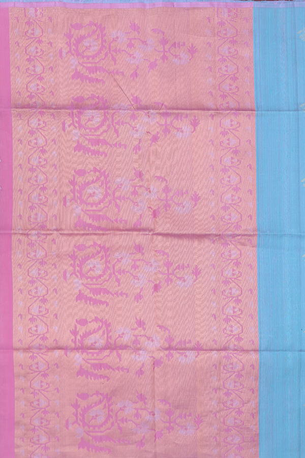 Raw Silk Saree In Blue With Floral Buttas