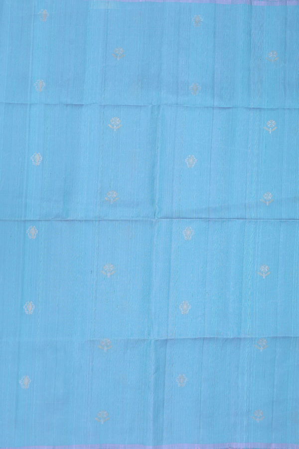 Raw Silk Saree In Blue With Floral Buttas