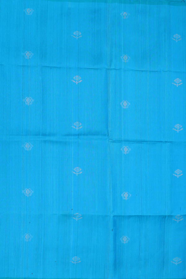 Raw Silk Saree In Cerulean Blue With Floral Buttas