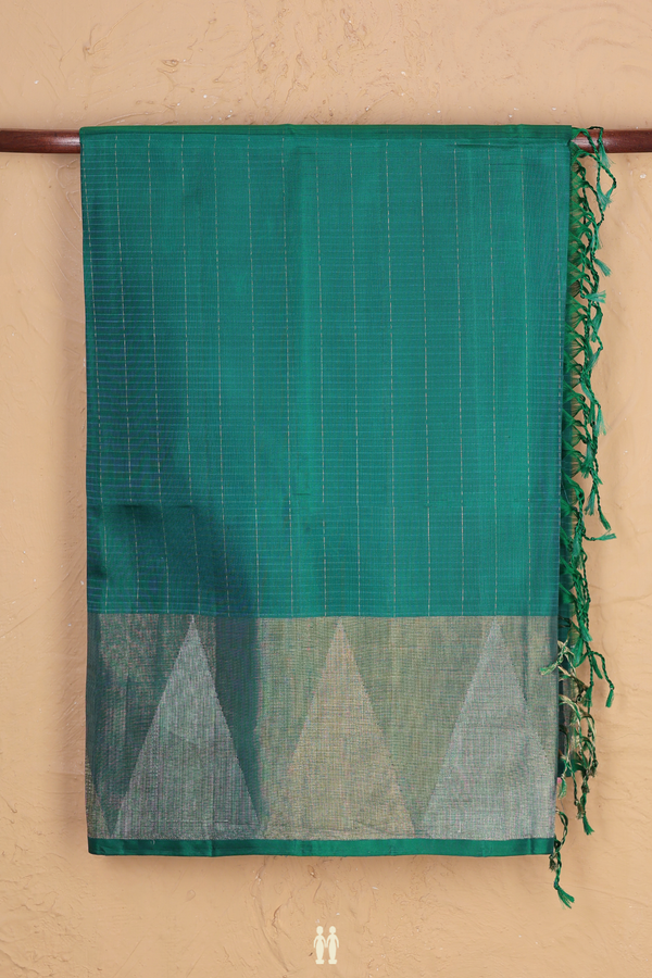 Soft Silk Saree In Green With Stripes Design