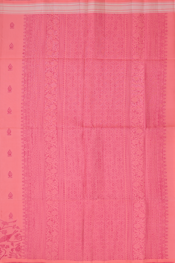 Soft Silk Saree In Peach Pink With Threadwork Buttas