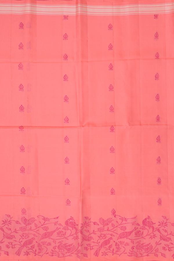 Soft Silk Saree In Peach Pink With Threadwork Buttas