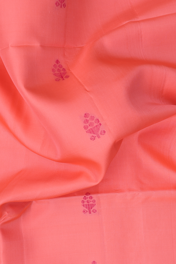 Soft Silk Saree In Peach Pink With Threadwork Buttas