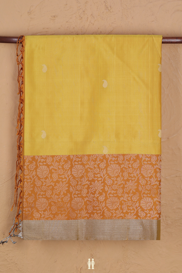 Soft Silk Saree In Yellow With Paisley Buttas