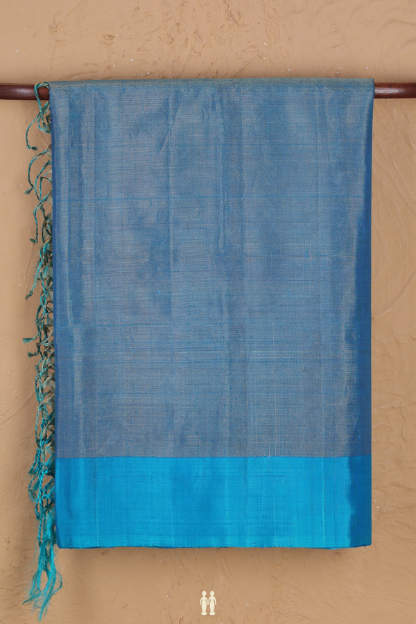Soft Silk Saree In Tissue Blue With Zari Border