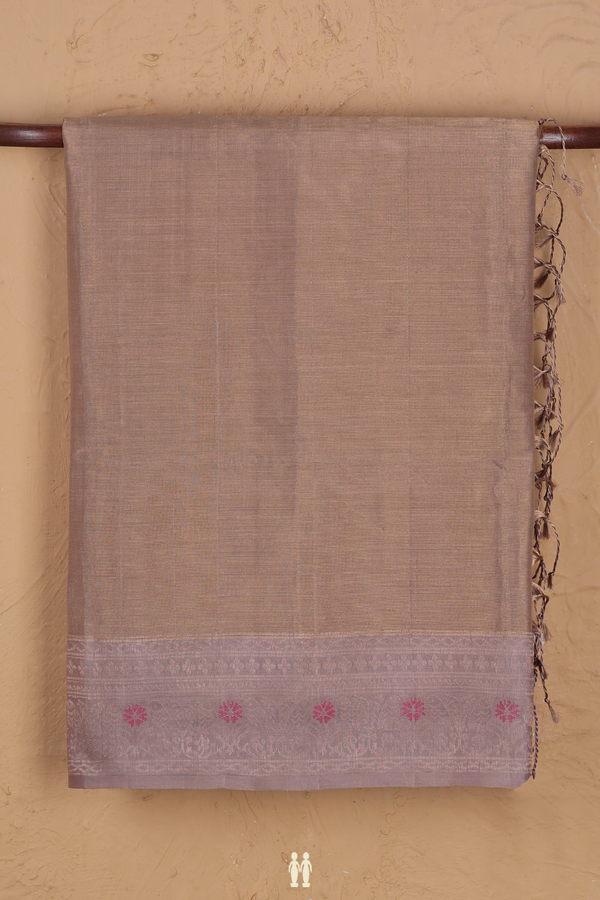 Soft Silk Saree In Tissue Light Brown With Zari Border