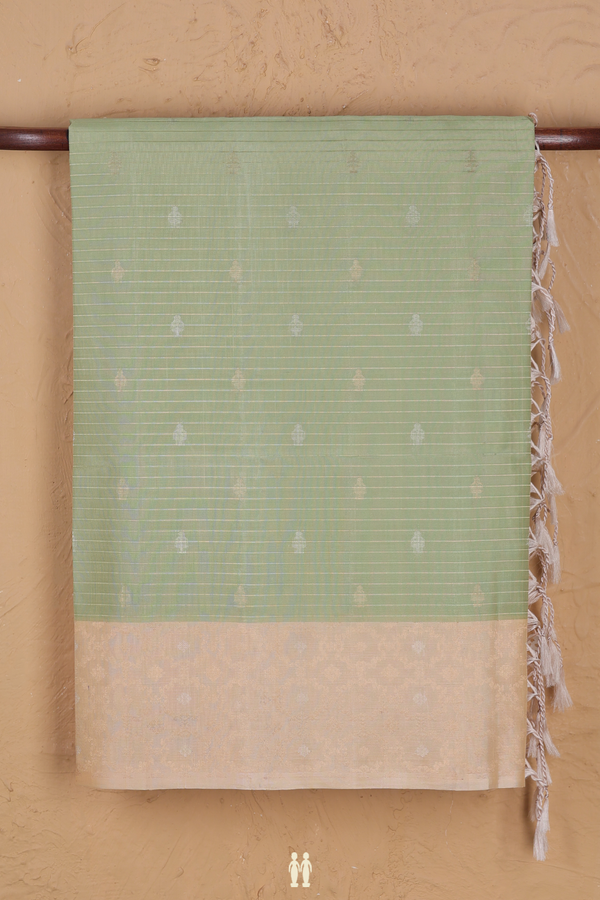 Soft Silk Saree In Light Green With Stripes Design