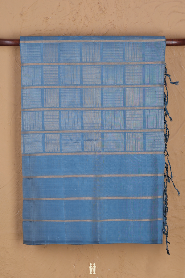Soft Silk Saree In Light Blue With Checks Design