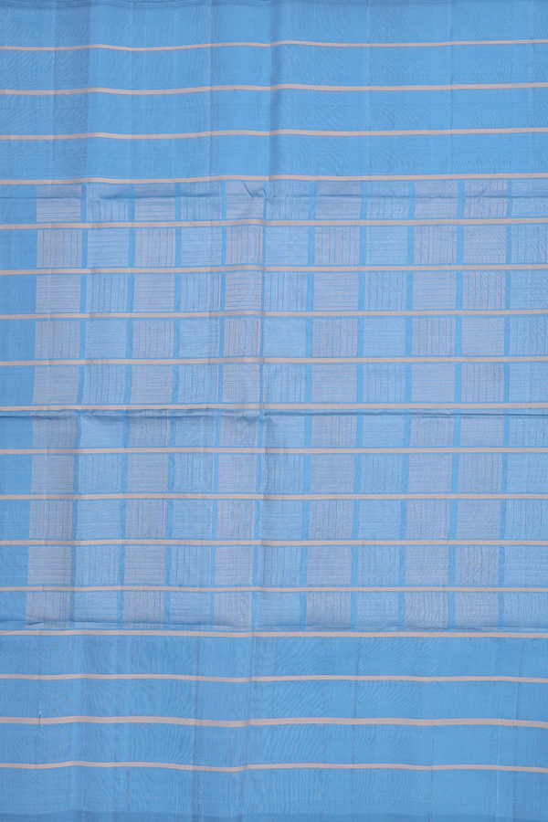 Soft Silk Saree In Light Blue With Checks Design