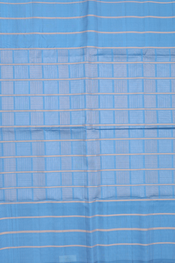 Soft Silk Saree In Light Blue With Checks Design