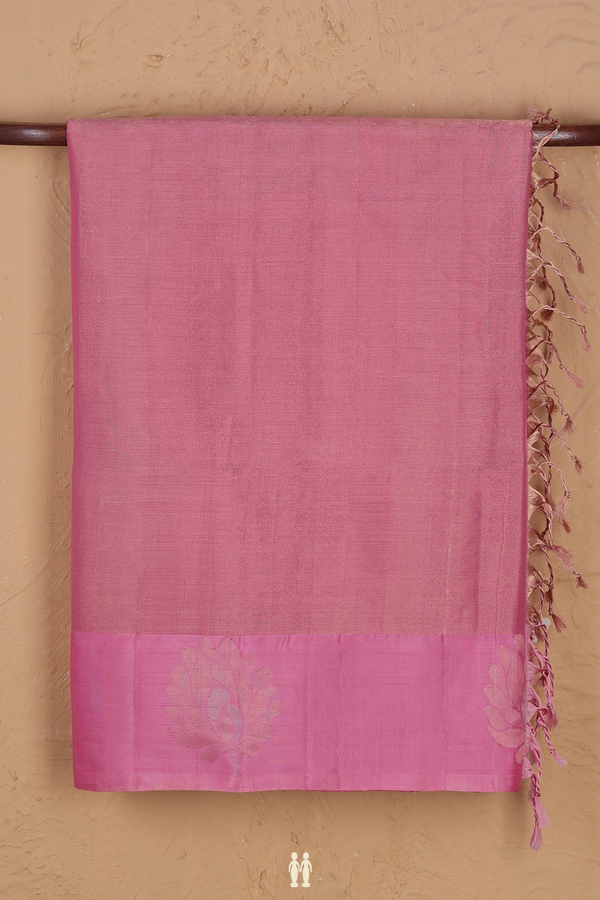 Soft Silk Saree In Tissue Pink With Floral Border