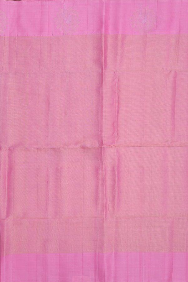 Soft Silk Saree In Tissue Pink With Floral Border