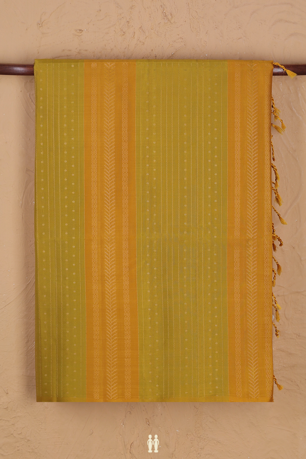 Soft Silk Saree In Green And Yellow With Stripes Design