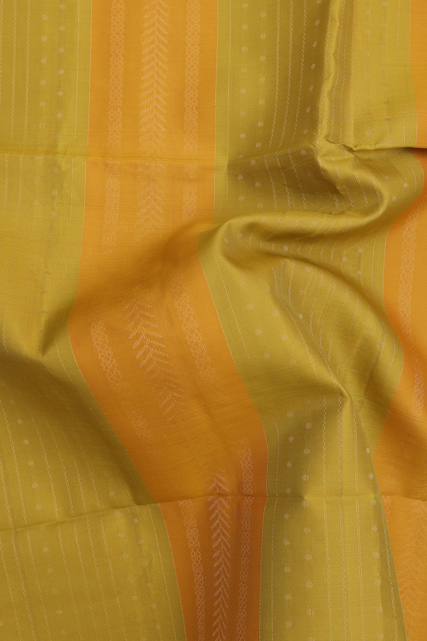 Soft Silk Saree In Green And Yellow With Stripes Design