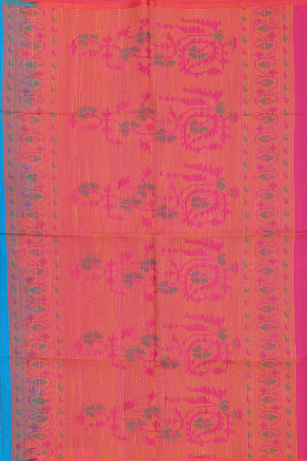 Raw Silk Saree In Blue With Floral Buttas