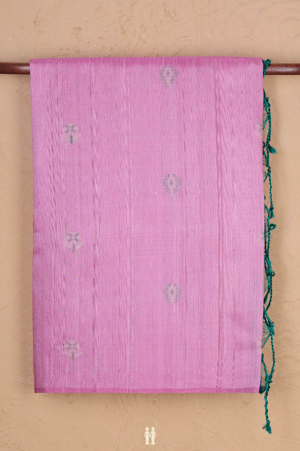 Raw Silk Saree In Pink With Floral Buttas