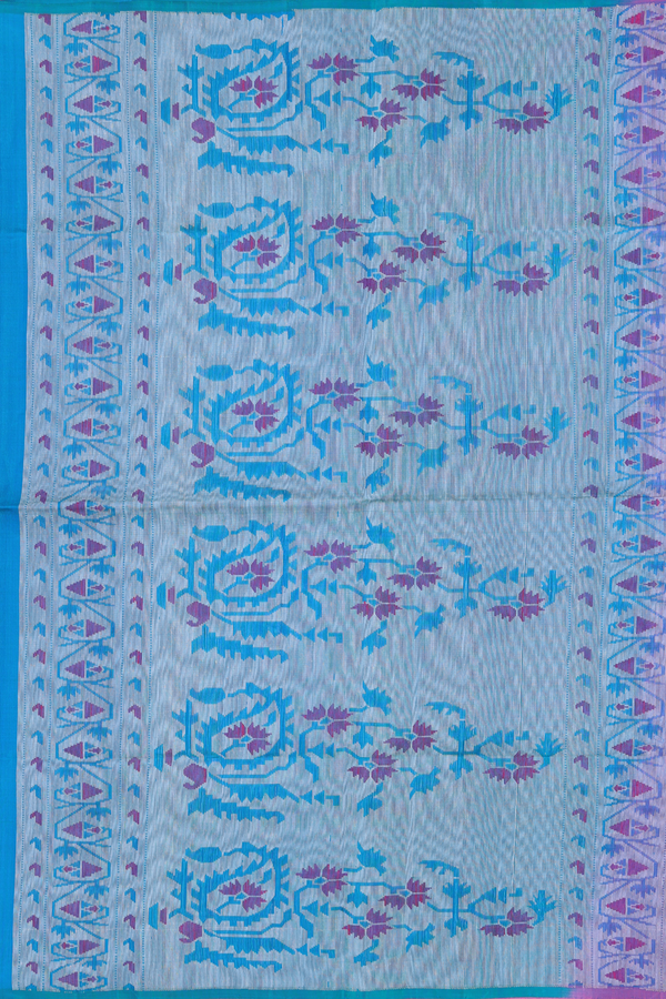 Raw Silk Saree In Pink With Floral Buttas