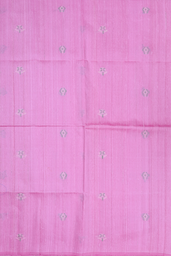 Raw Silk Saree In Pink With Floral Buttas